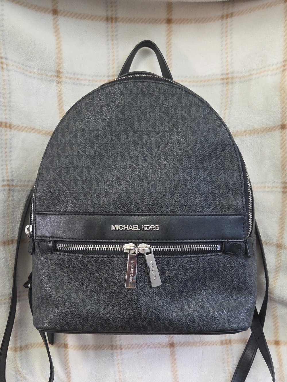 Michael Kors Black Signature Logo Backpack with Silver Hardware